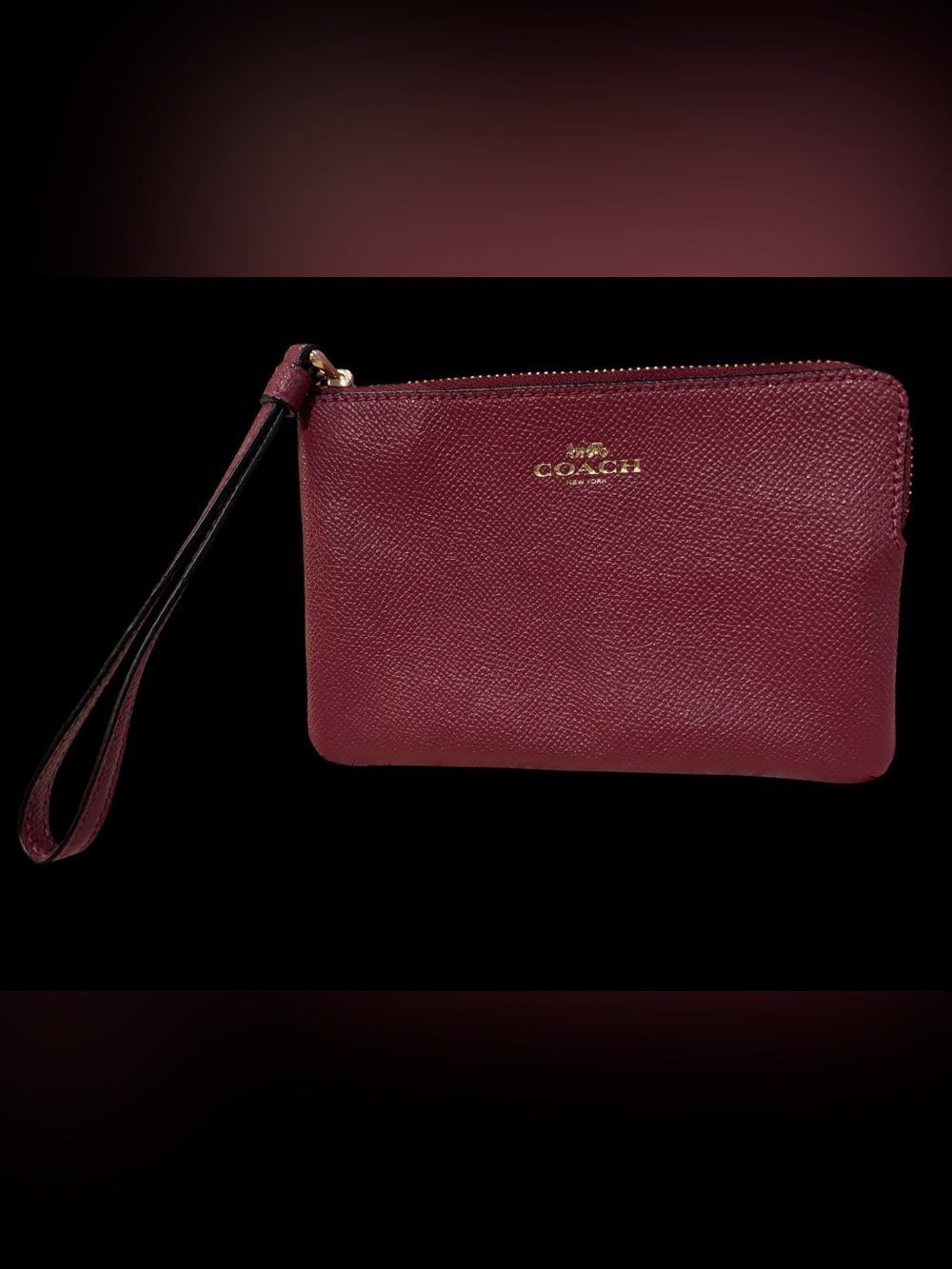 Coach Burgundy Leather Wristlet Clutch with Gold Logo